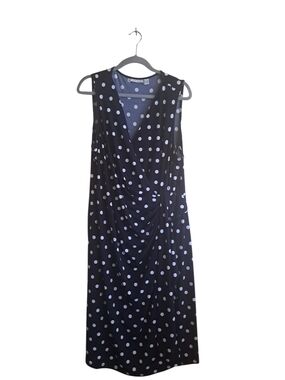 Susan Graver Navy and White Polka Dot Midi Dress